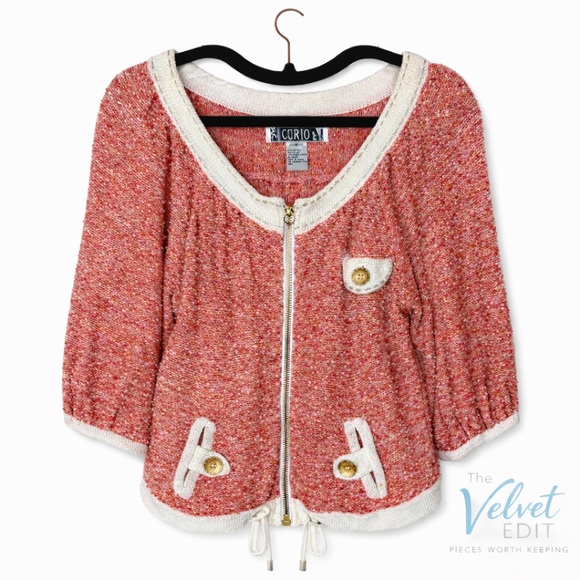 curio Jackets & Blazers - Curio Knit Sweater Jacket Small | Coral Bouclé Zip Front Boutique Jacket